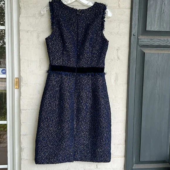 J. Crew Midnight Blue Sleeveless Sparkle Tweed Sheath Dress Size 4 - Picture 9 of 16